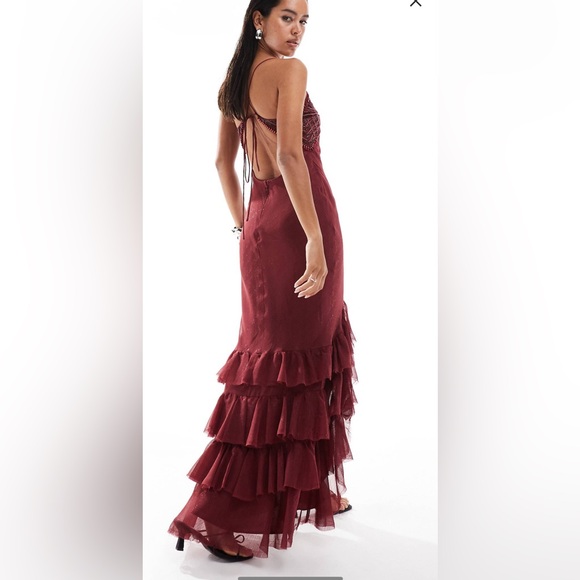 ASOS Deep Red Ruffled Maxi Dress - Picture 3 of 8